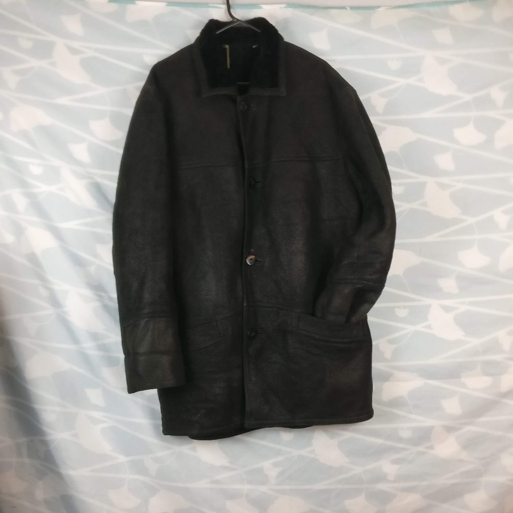 DOMINIC BELLISSIMO Lux textured Black Sheepskin Shearling Coat 42 Designed in CA